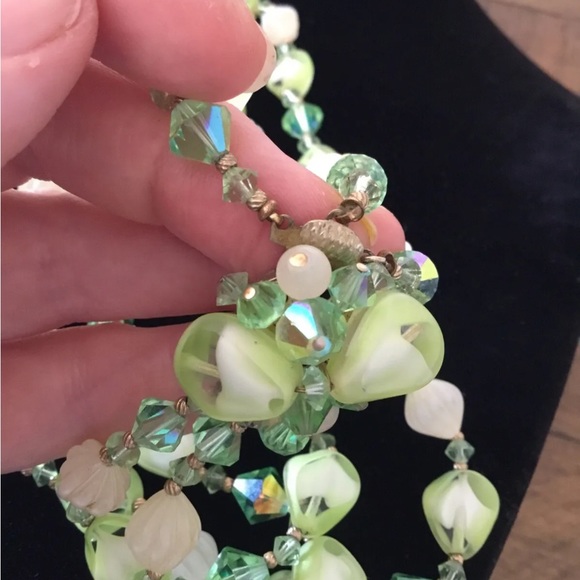 Vendome Set unsigned uranium slice art glass peridot crystal necklace Earrings - Picture 8 of 11